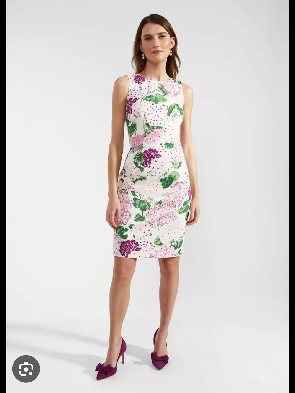 Robbie Bee Pink Floral Sheath Dress with Green Leaf Print Cotton